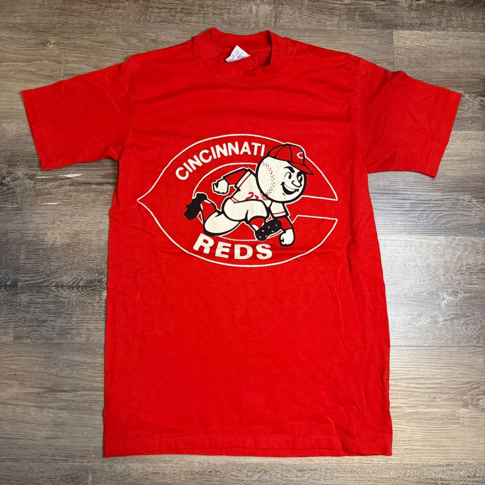 Vintage Logo 7 Cincinnati Reds T-Shirt Mens Medium Red MLB Baseball Made in USA